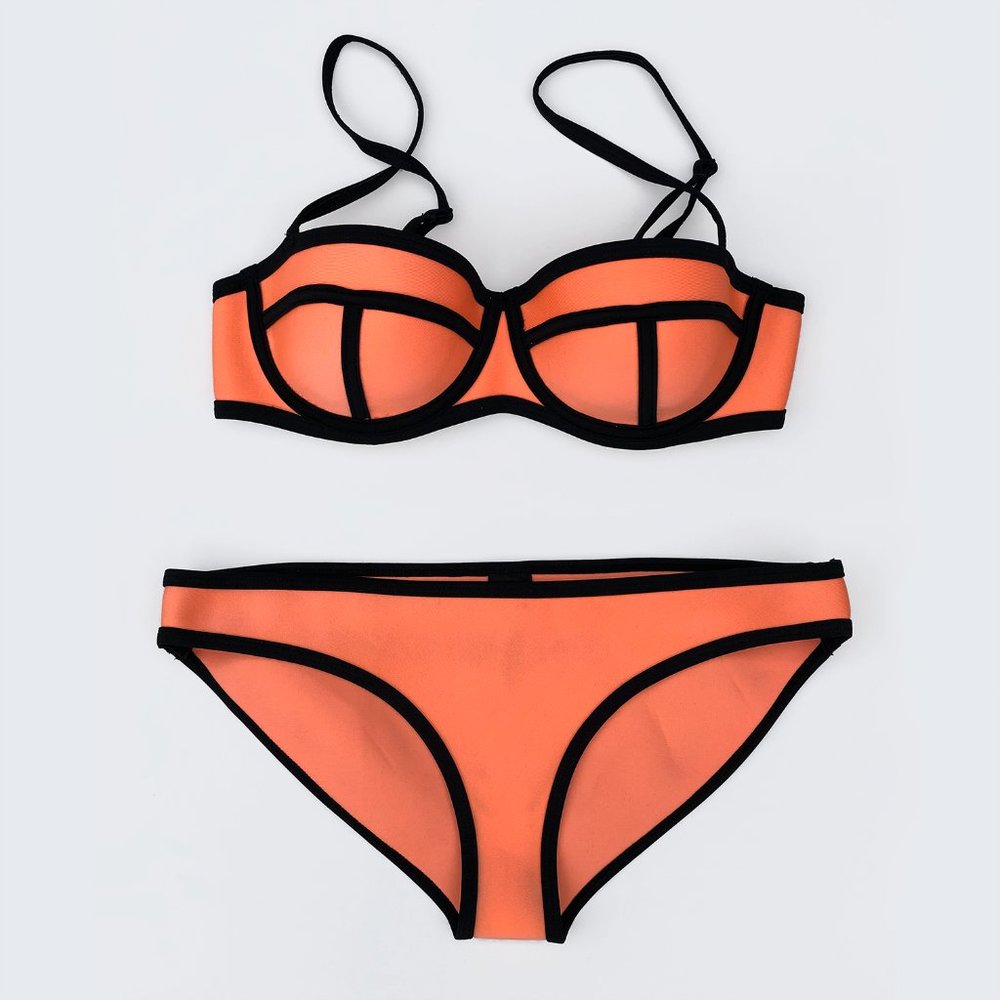 TRIANGL Neon Orange and Black Bikini Set XS/SM